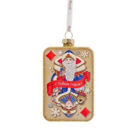 Новогоднее украшение Карта Бубны стекло золотистая (2x6.5x11.4 см)